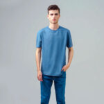 Self Striped Crew Neck T Shirt Blue