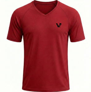 A high-quality men's v-neck t-shirt with a minimalist chest logo, featuring a classic regular fit and straight-cut bottom hem.