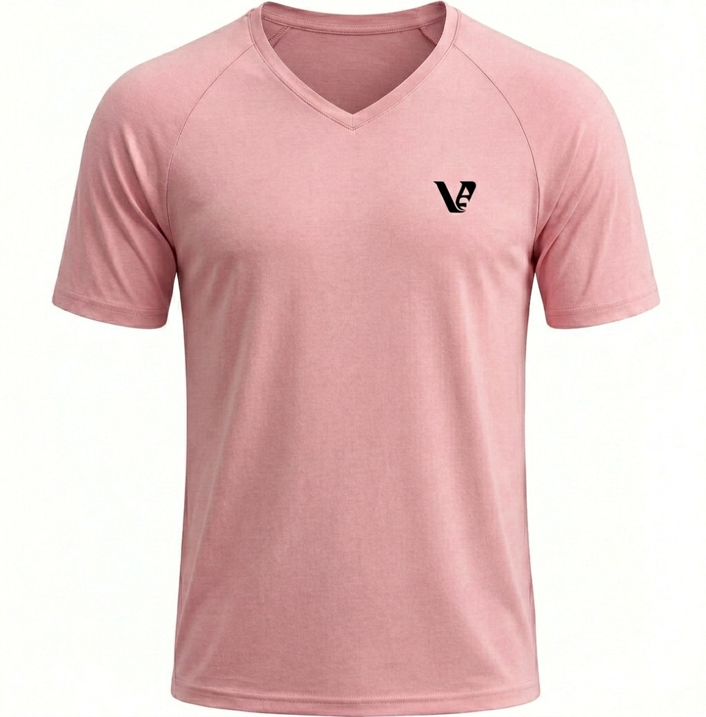 Cotton Men's Athletic V-Neck T-Shirt A high-performance men's athletic v-neck t-shirt featuring a minimalist chest logo and a modern curved longline hem for an elongated silhouette.