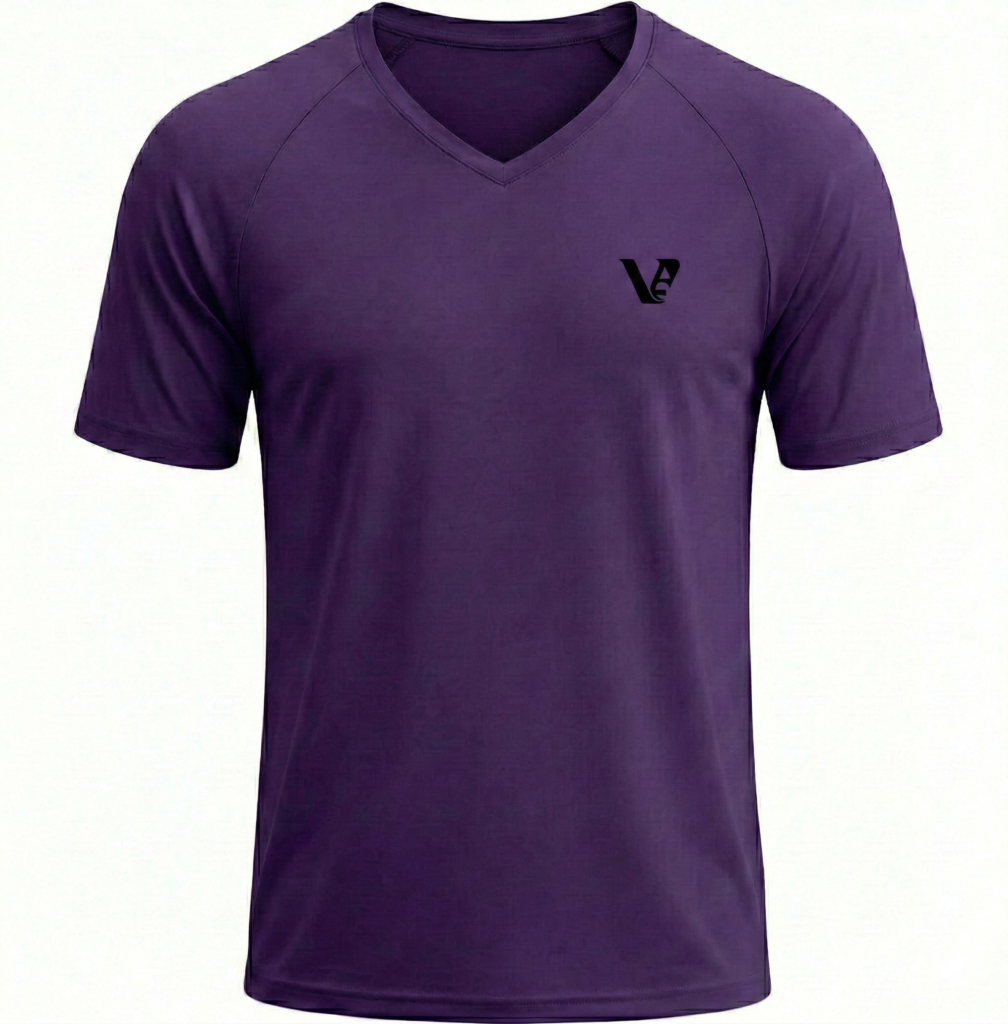 A high-quality men's v-neck t-shirt with a minimalist chest logo, featuring a classic regular fit and straight-cut bottom hem.