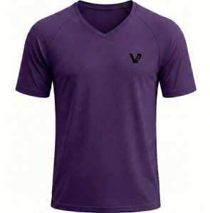 A high-quality men's v-neck t-shirt with a minimalist chest logo, featuring a classic regular fit and straight-cut bottom hem.