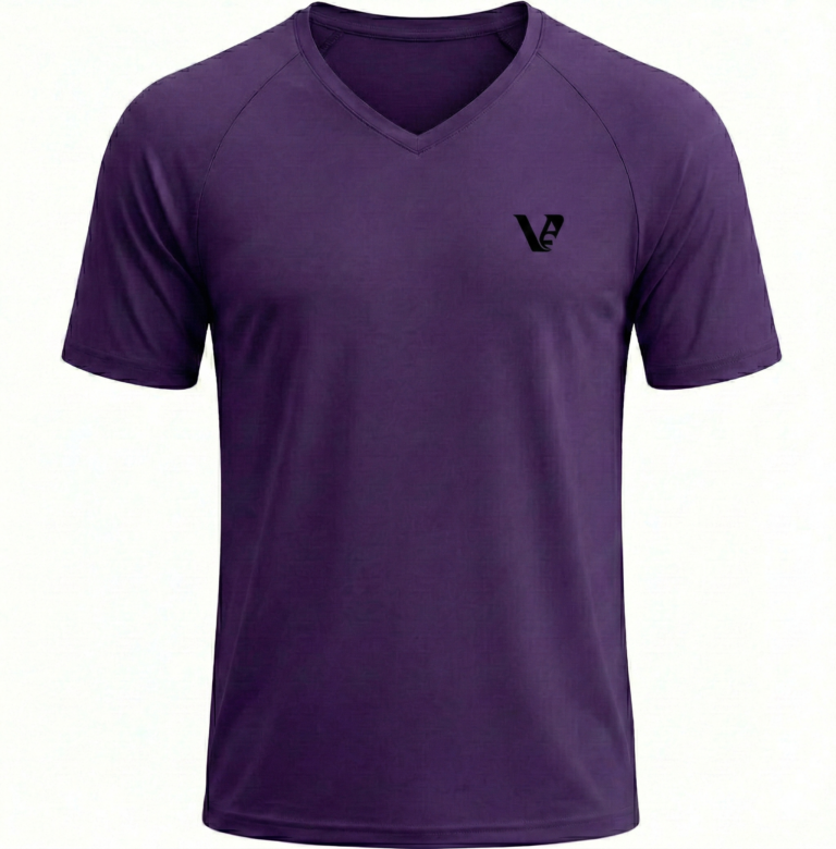 A high-quality men's v-neck t-shirt with a minimalist chest logo, featuring a classic regular fit and straight-cut bottom hem.
