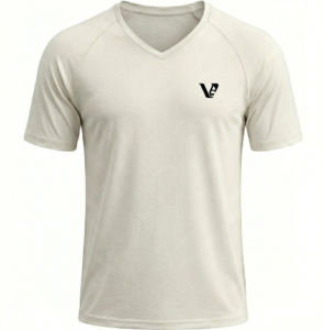 A high-performance men's athletic v-neck t-shirt featuring a minimalist chest logo and a modern curved longline hem for an elongated silhouette.