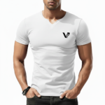 A high-performance men's athletic muscle fit t-shirt featuring a minimalist chest logo and a modern curved longline hem for an elongated silhouette.