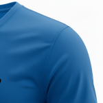 A high-quality v-neck lightweight cotton jersey t-shirt mockup featuring a minimalist logo on the chest, displayed from a side-angle view on a clean white background.