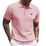 A men's short-sleeve performance polo shirt featuring a textured pique knit, a three-button placket, and a classic straight-cut bottom hem.