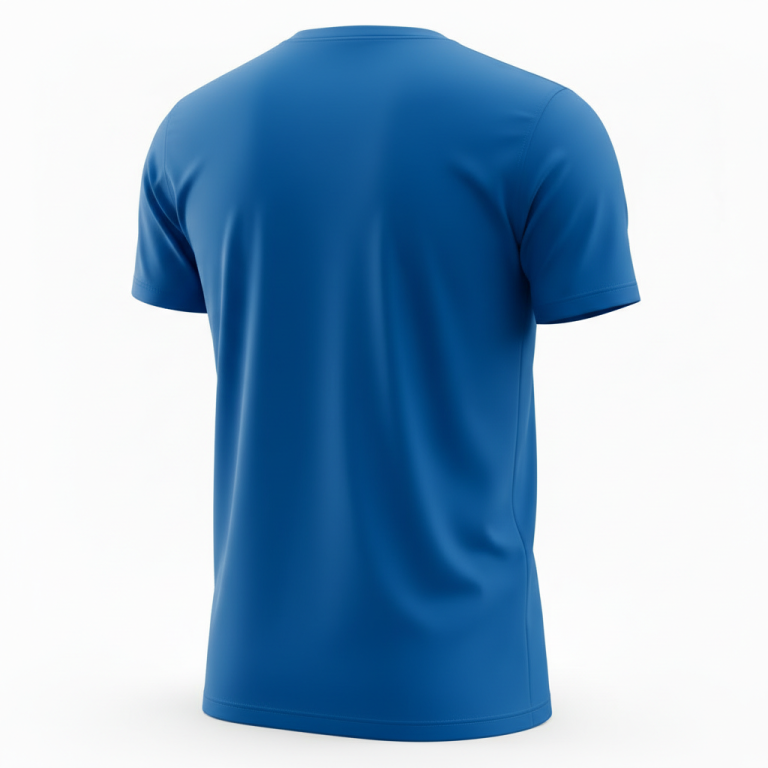 A high-quality v-neck lightweight cotton jersey t-shirt mockup featuring a minimalist logo on the chest, displayed from a side-angle view on a clean white background.