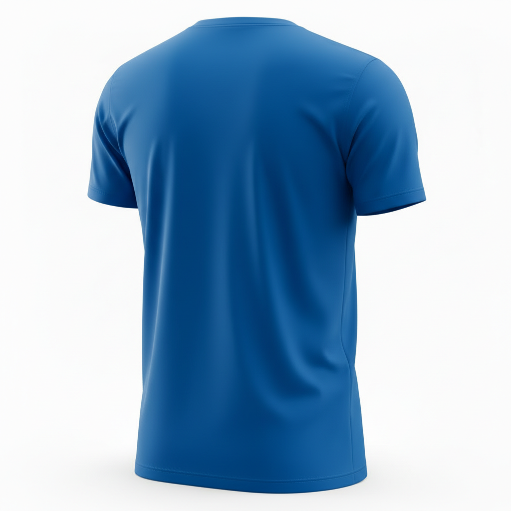 A high-quality v-neck lightweight cotton jersey t-shirt mockup featuring a minimalist logo on the chest, displayed from a side-angle view on a clean white background.