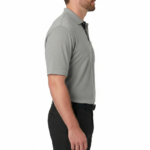 A high-quality men's performance polo shirt with a three-button placket, a minimalist chest logo, and a traditional straight-cut bottom hem.