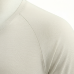 A high-performance men's athletic v-neck t-shirt featuring a minimalist chest logo and a modern curved longline hem for an elongated silhouette.