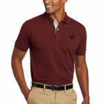 A premium men's short-sleeve pique polo shirt featuring a two-button closure, a minimalist chest logo, and a traditional straight-cut hem with side slits.