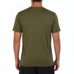 A high-performance men's dry-fit moisture-wicking athletic t-shirt featuring a v-neckline, chest logo, and a modern curved bottom hem.