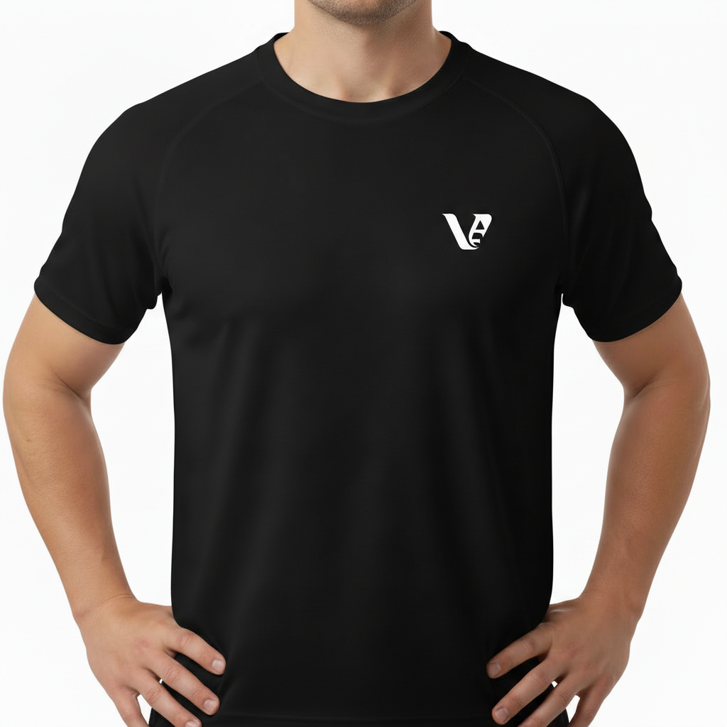 A high-quality interlock lightweight cotton t-shirt with a minimalist logo on the chest, featuring a tailored regular fit and smooth performance fabric.