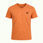 A high-quality short sleeve v-neck t-shirt with a minimalist logo on the chest and a modern curved hem design.