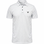 A high-performance men's technical golf polo with a three-button placket, minimalist chest logo, and a traditional straight-cut bottom hem.