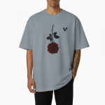 Inverted Dark Red Rose Graphic Oversized T-Shirt