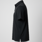 A high-performance moisture-wicking pique golf polo with a three-button placket, minimalist chest logo, and a traditional straight-cut bottom hem.