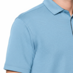 A high-performance men's technical golf polo with a three-button placket, minimalist chest logo, and a traditional straight-cut bottom hem.