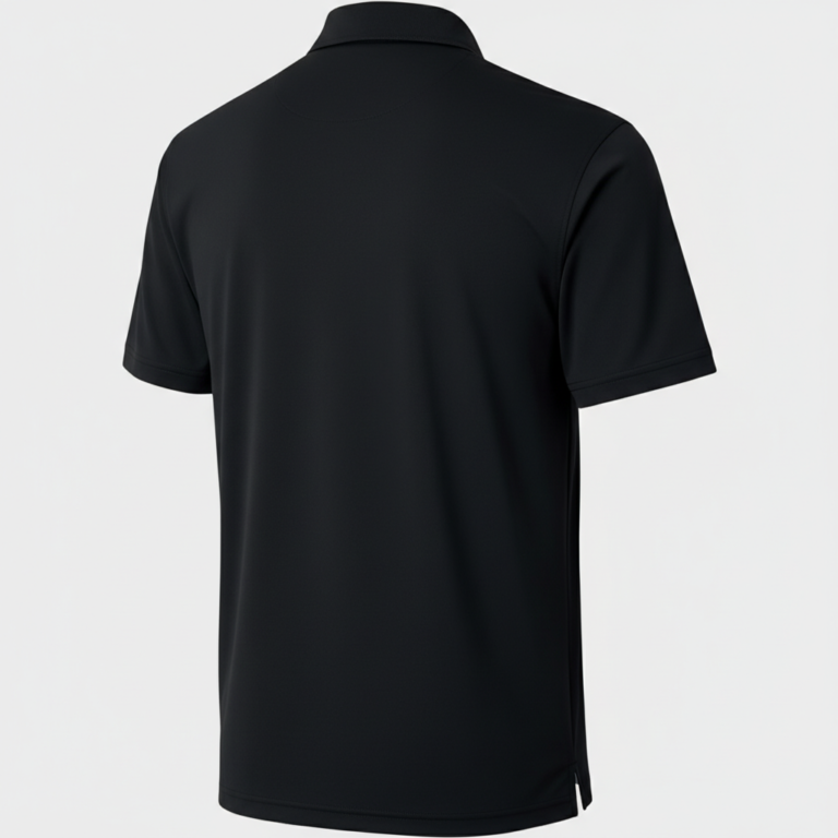 A high-performance moisture-wicking pique golf polo with a three-button placket, minimalist chest logo, and a traditional straight-cut bottom hem.