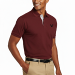 A premium men's short-sleeve pique polo shirt featuring a two-button closure, a minimalist chest logo, and a traditional straight-cut hem with side slits.