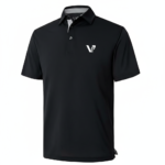 A high-performance moisture-wicking pique golf polo with a three-button placket, minimalist chest logo, and a traditional straight-cut bottom hem.