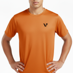 A high-quality interlock lightweight cotton t-shirt with a minimalist logo on the chest, featuring a tailored regular fit and smooth performance fabric.