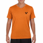 A high-performance men's dry-fit moisture-wicking athletic t-shirt featuring a v-neckline, chest logo, and a modern curved bottom hem.