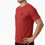 A high-quality interlock lightweight cotton t-shirt with a minimalist logo on the chest, featuring a tailored regular fit and smooth performance fabric.