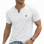 A high-performance men's muscle slim fit t-shirt with a minimalist chest logo and a modern curved longline hem.