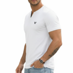 A high-performance men's muscle slim fit t-shirt with a minimalist chest logo and a modern curved longline hem.