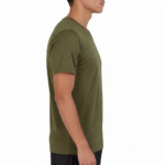 A high-performance men's dry-fit moisture-wicking athletic t-shirt featuring a v-neckline, chest logo, and a modern curved bottom hem.