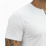 A high-performance men's muscle slim fit t-shirt with a minimalist chest logo and a modern curved longline hem.