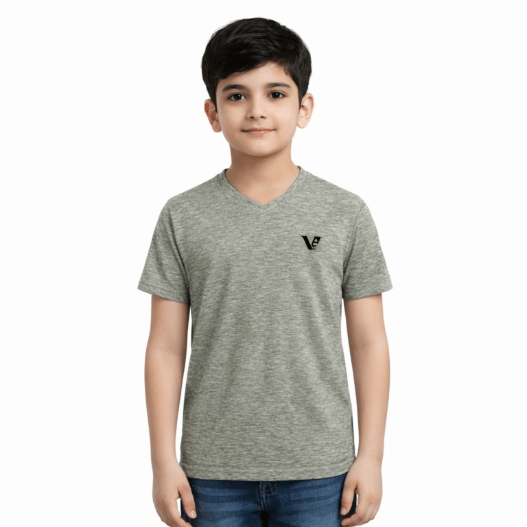 Kids Grey Crew Neck T-Shirt – Soft Cotton Casual Summer Tee for Boys