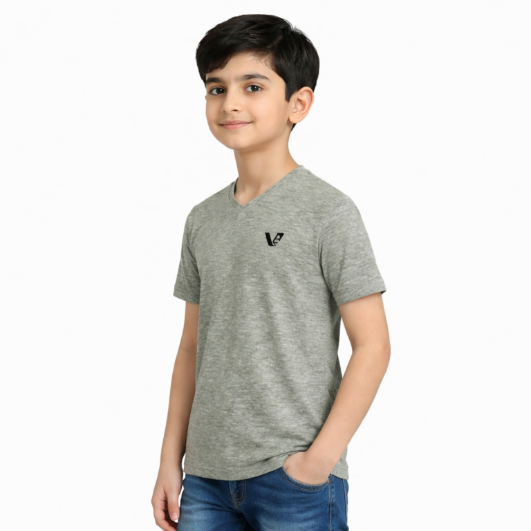 Kids Grey Crew Neck T-Shirt – Soft Cotton Casual Summer Tee for Boys