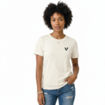 Minimalist V-logo breathable cotton t-shirt for men in olive green, steel blue, and cream white, styled with denim jeans.