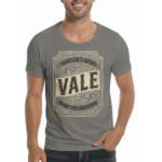 Men's VALE Traveler's Goods vintage graphic t-shirt in breathable cotton, athletic slim fit, bound for adventure theme.