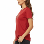 Person wearing a VALE graphic breathable cotton t-shirt in green, brown, and red colors with vintage floral design.