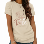 Women's breathable cotton T-shirt featuring "Vale" floral graphic design in Black, Maroon, and Beige colors.