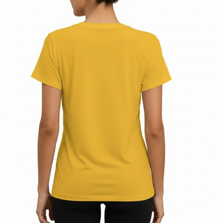 Women wearing VALE brand cotton graphic t-shirt with white filigree mandala design, available in blue, mustard, and cream.