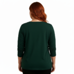 Women's VALE long sleeve V-neck cotton shirt with gold mandala floral print in green, brown, and black colors.