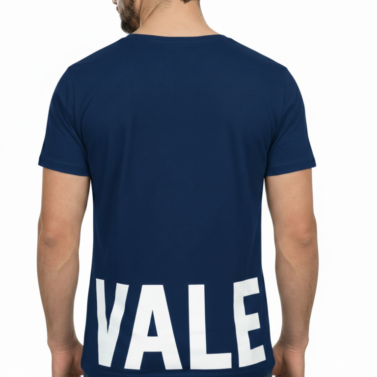 Close-up of a deep scoop neck shirt showing high-grade pique cotton texture.