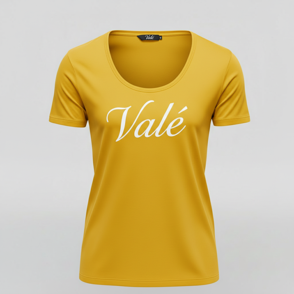 Premium Breathable Cotton "Valé" Signature T-Shirt Front view of a premium breathable cotton t-shirt featuring the Valé script logo on the chest, displayed in a minimalist professional studio setting.
