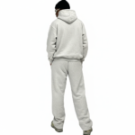 Men's 2-piece streetwear tracksuit set made of breathable cotton featuring white contrast piping, a split-tree graphic logo, and wide-leg joggers in Grey, Blue, and Purple colors.