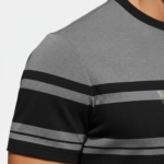 Men's athletic slim fit breathable cotton t-shirt with VALE typography and horizontal color-block stripes