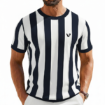 Men's vertical striped knit cotton t-shirt in breathable slim fit design.