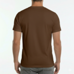 Front view of a man wearing a breathable cotton slim-fit t-shirt with a small white minimalist V-logo on the chest, available in navy, brown, and olive.