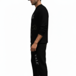 VALE Men's breathable cotton quarter-zip tracksuit set with hand and key graphic print in purple, navy, and black.