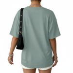 Women's oversized breathable cotton t-shirt featuring a vintage daisy floral print in sage green, brown, and red colors.