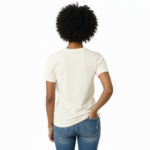 Minimalist V-logo breathable cotton t-shirt for men in olive green, steel blue, and cream white, styled with denim jeans.