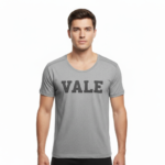 Man wearing VALE branded slim-fit t-shirt